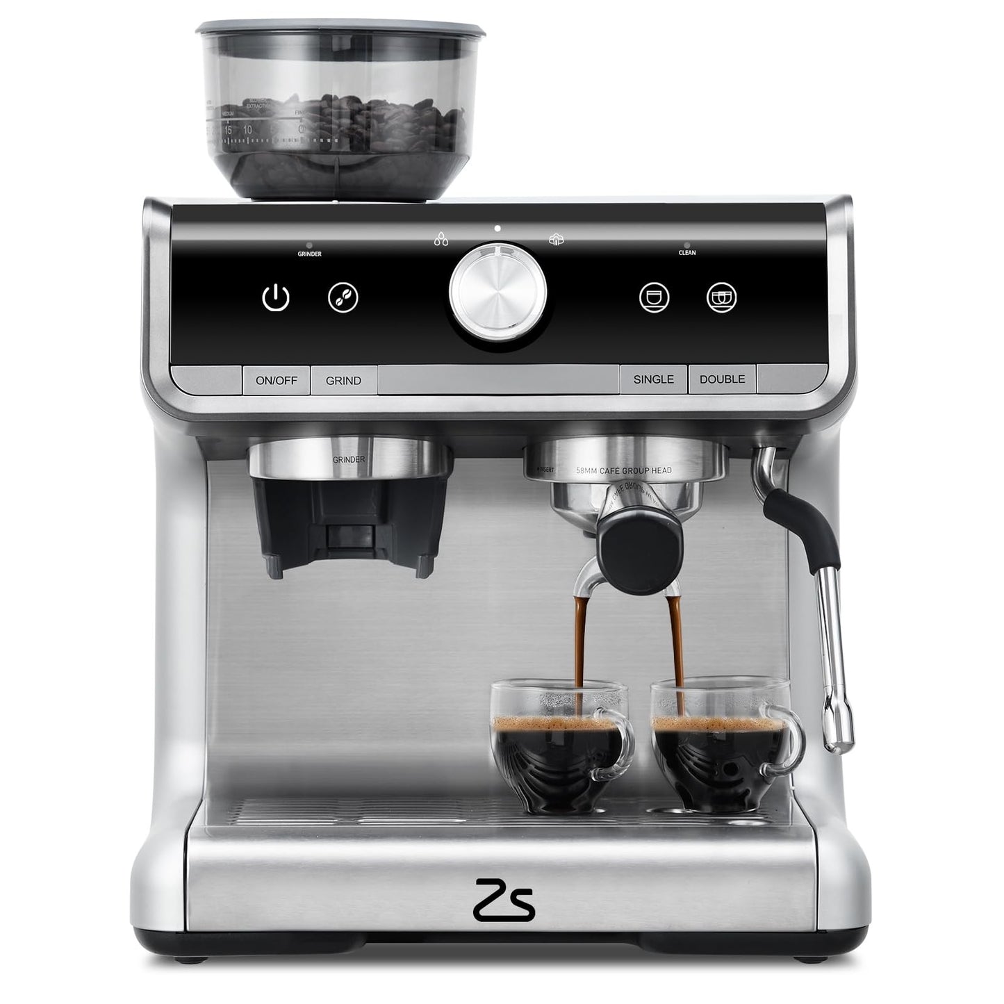 20 Bar Espresso Machine with Grinder Milk Frother Steam Wand 30 Grind Settings
