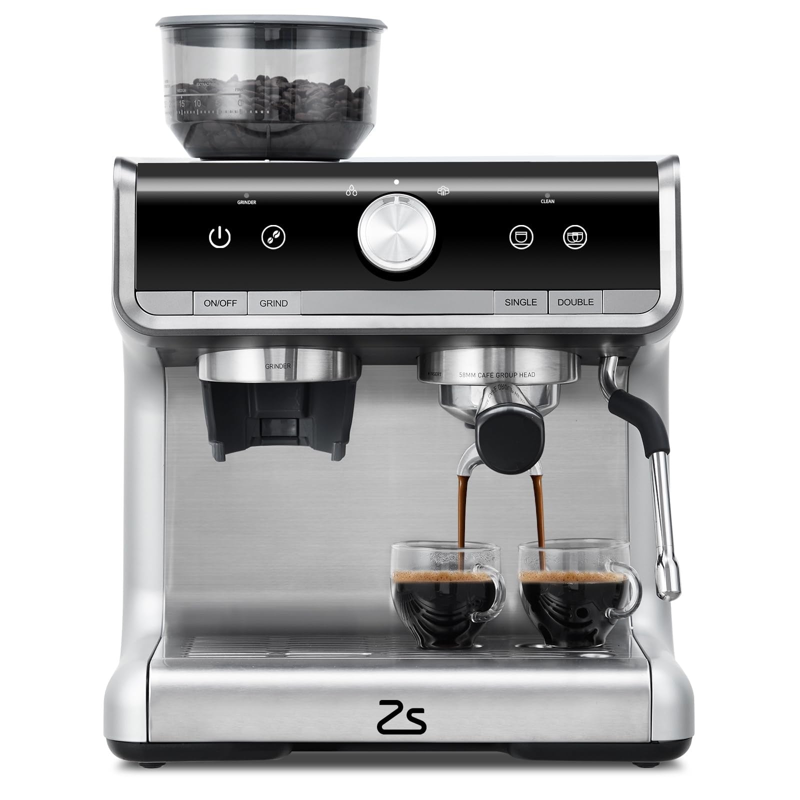 20 Bar Espresso Machine with Grinder Milk Frother Steam Wand 30 Grind Settings