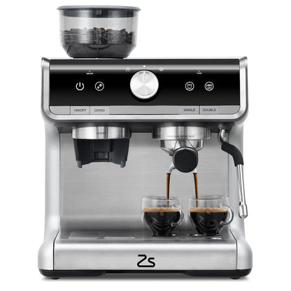 20 Bar Espresso Machine with Grinder Milk Frother Steam Wand 30 Grind Settings