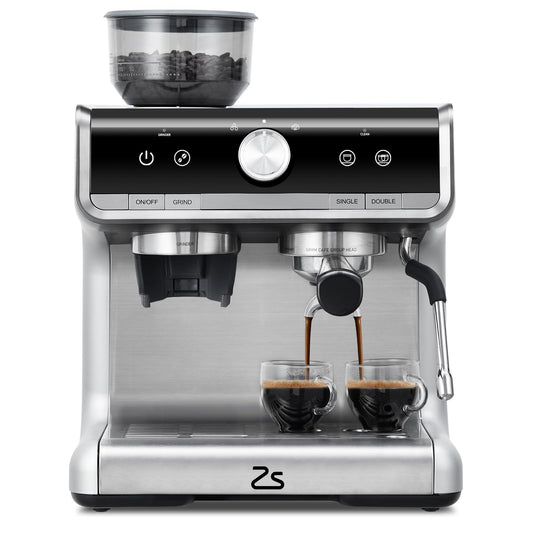 20 Bar Espresso Machine with Grinder Milk Frother Steam Wand 30 Grind Settings