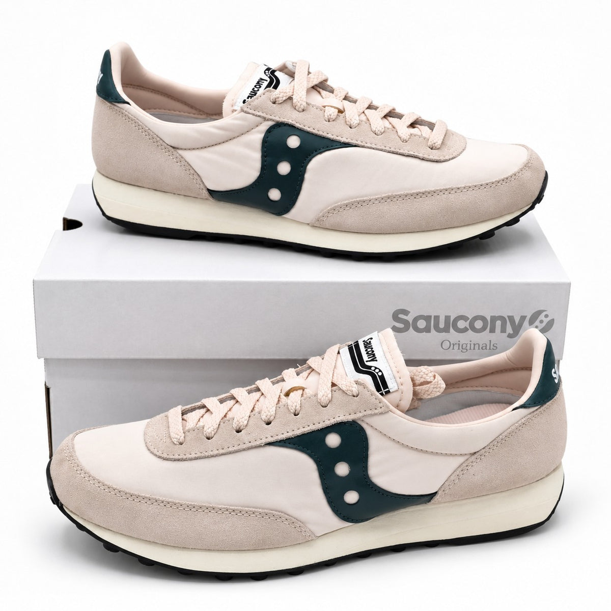 Saucony Trainer 80 Men's 11 Women's 12.5 Pink Green Suede Retro Casual Sneakers