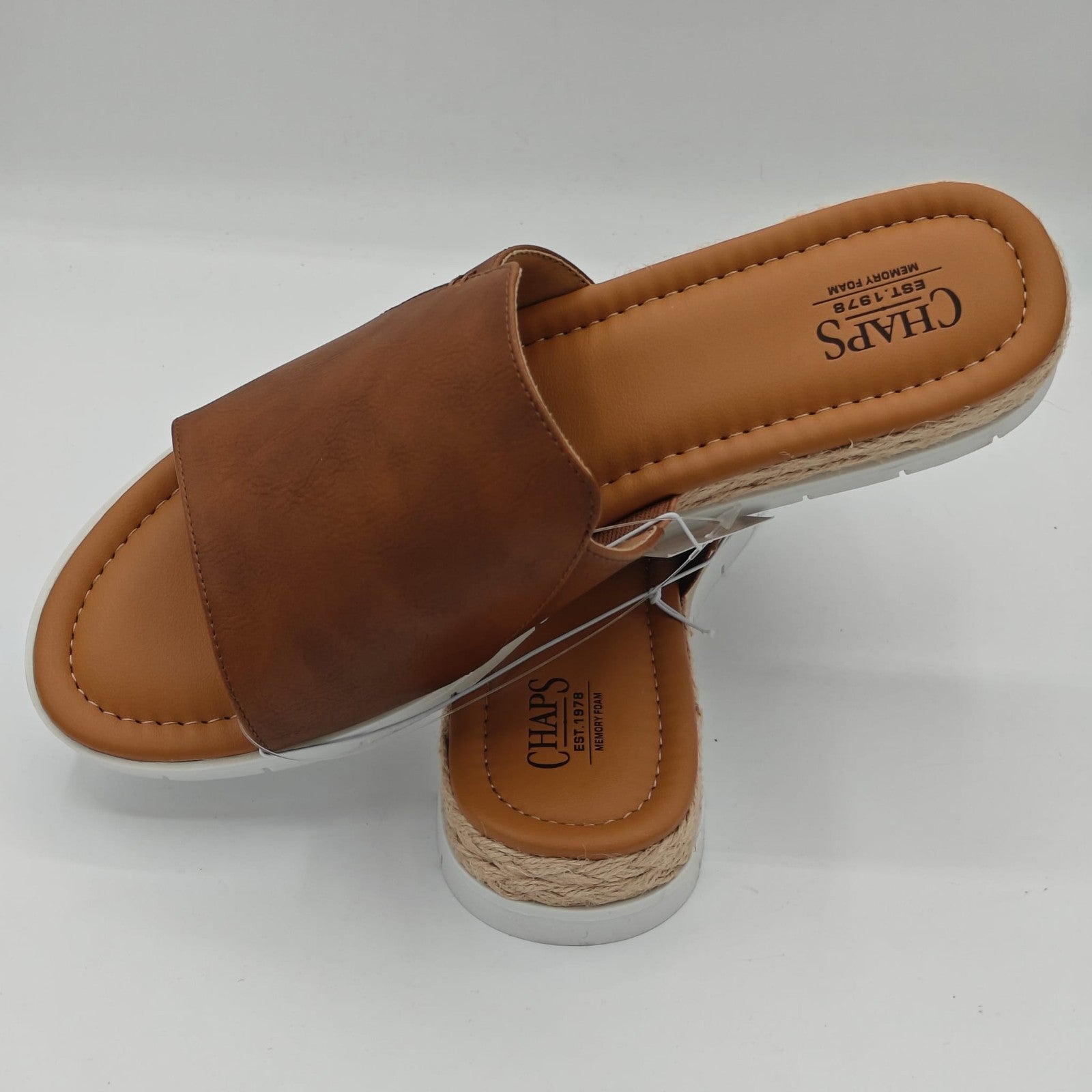 Chaps Slide Sandals Women's Brown Memory Foam Comfort Casual Slip On