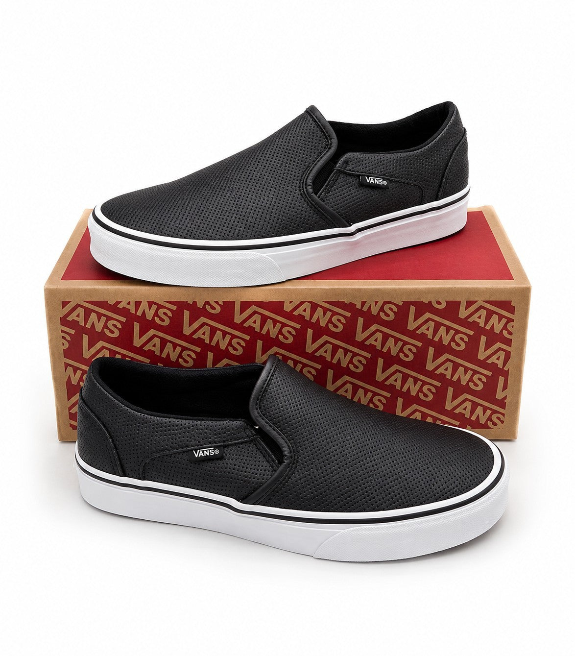 Vans Asher Slip On Shoes Black Perforated Leather VN000VOSDJ6 Women's 9