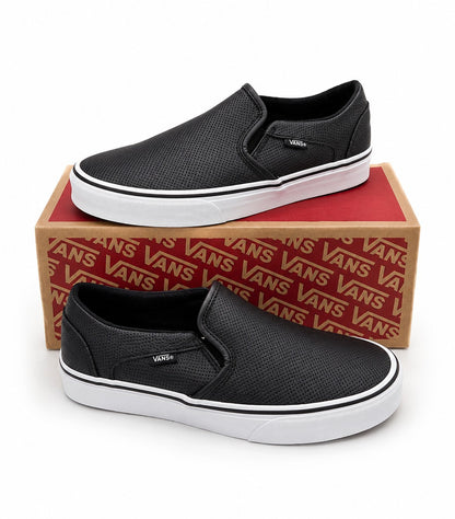 Vans Asher Slip On Shoes Black Perforated Leather VN000VOSDJ6 Women's 9