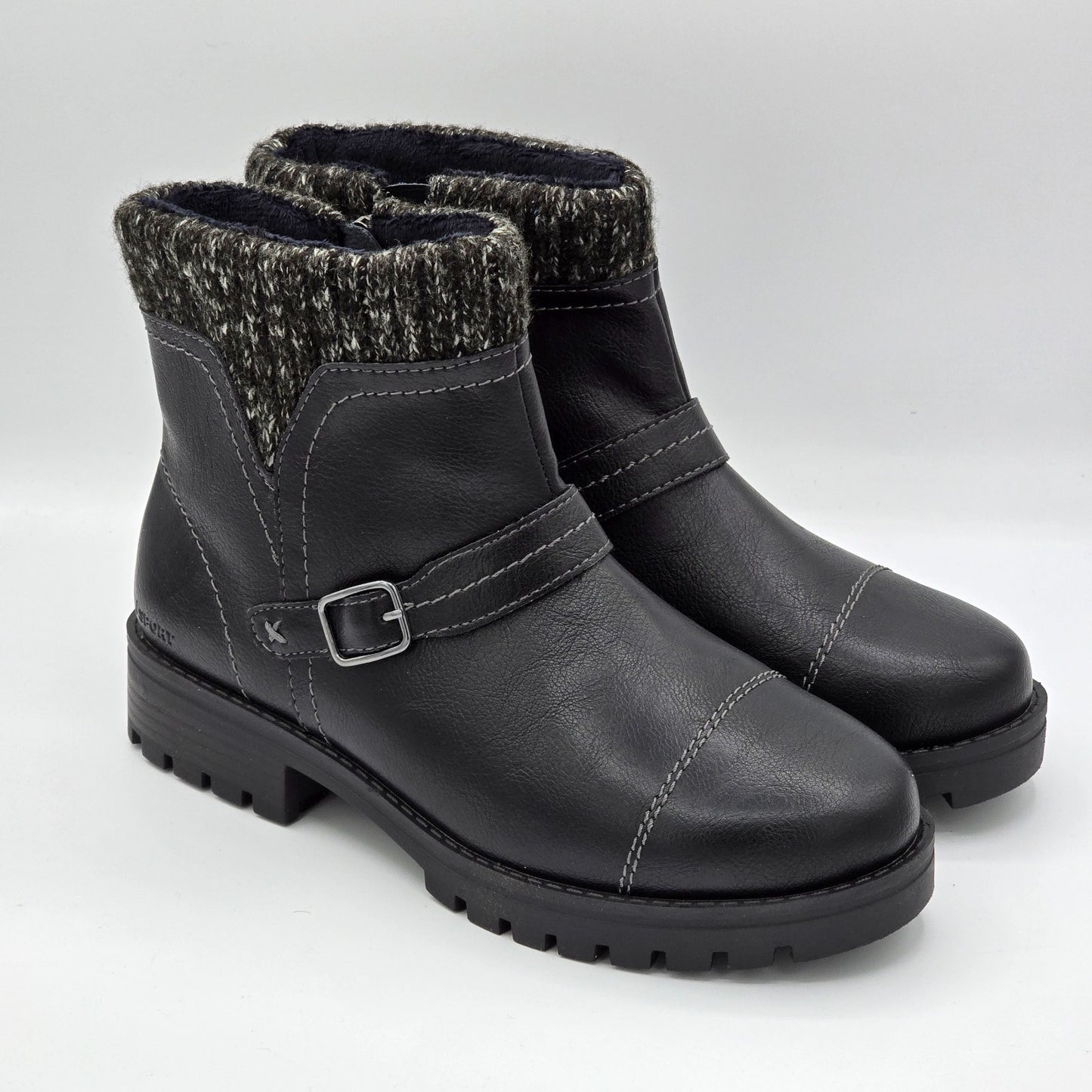 JSport Womens Violet Black Boots with Knit Cuff and Memory Foam Comfort