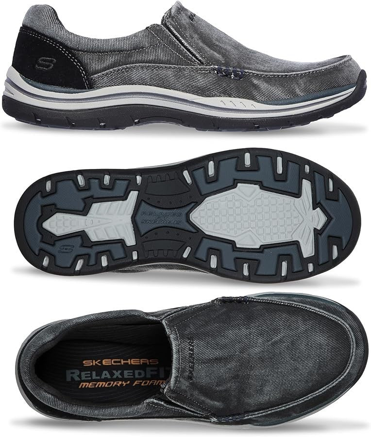 Skechers Expected Avillo Shoes Men's Slip-On Casual Vintage Washed Black Size 14