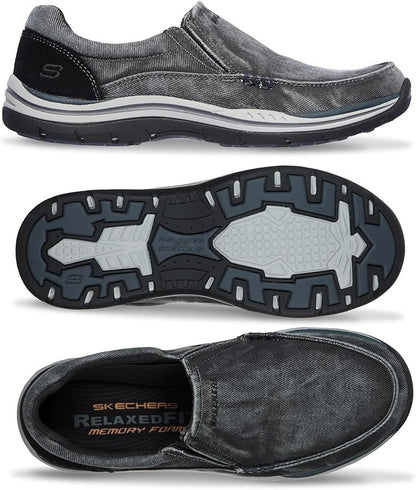 Skechers Expected Avillo Shoes Men's Slip-On Casual Vintage Washed Black Size 14