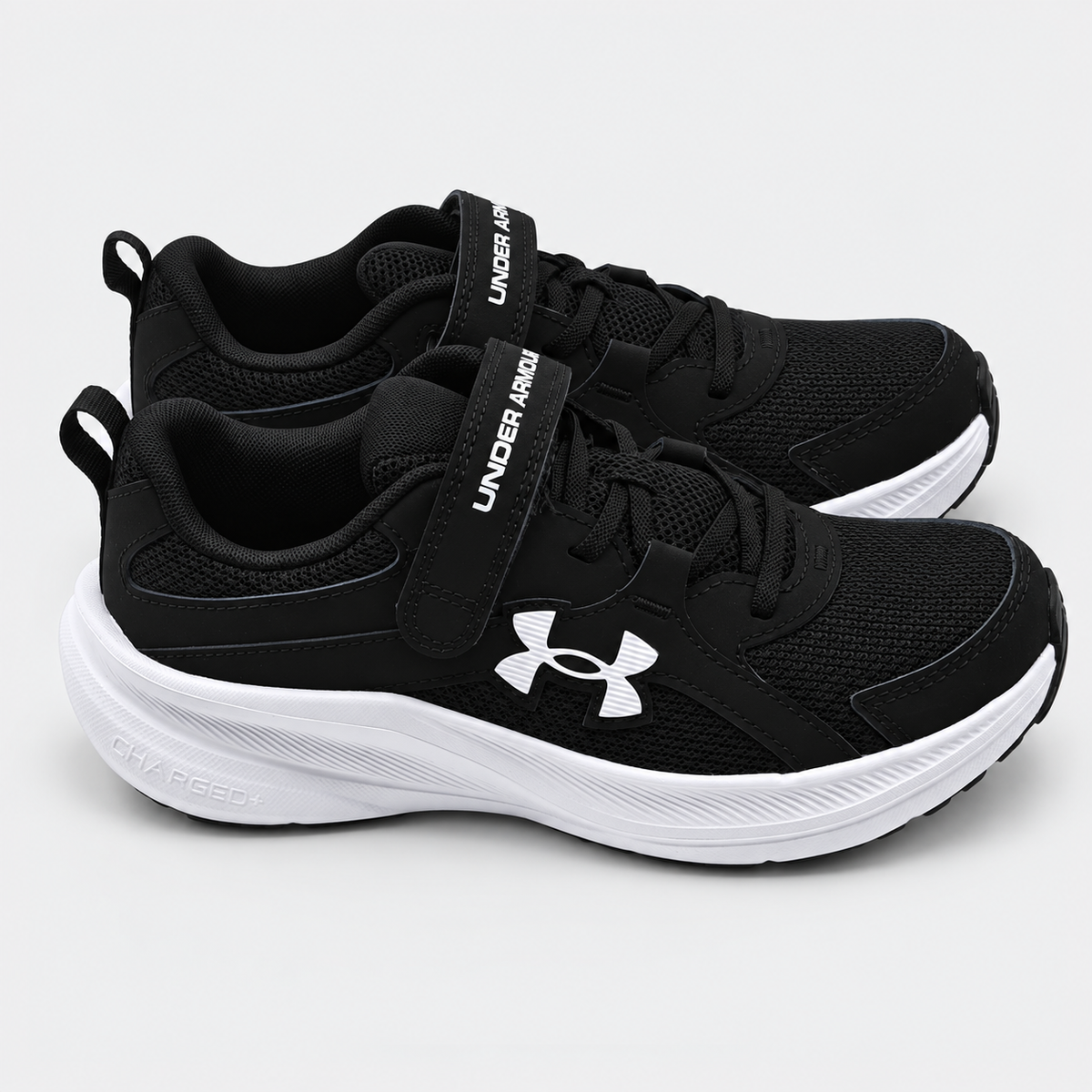 Under Armour Assert 11 AC Boys 2Y Black White Mesh Running Shoes Hook Loop Strap