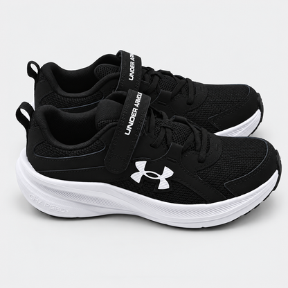 Under Armour Assert 11 AC Boys 2Y Black White Mesh Running Shoes Hook Loop Strap