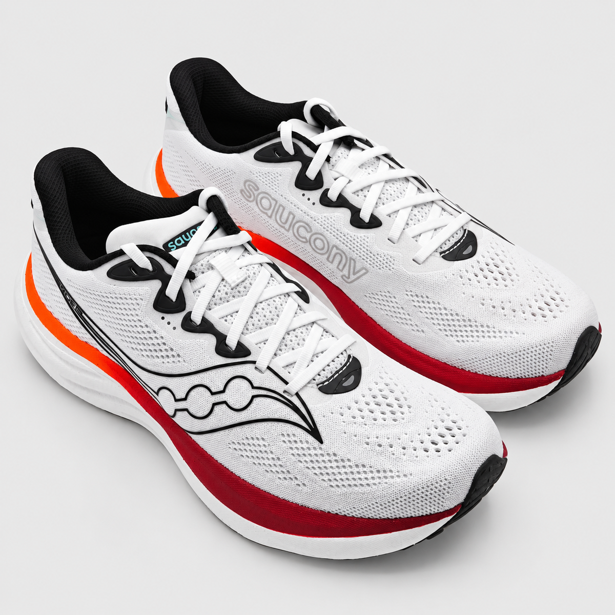 Saucony Ride 19 Mens 11 White Crimson PWRRUN+ Neutral Road Running Mesh Sneakers