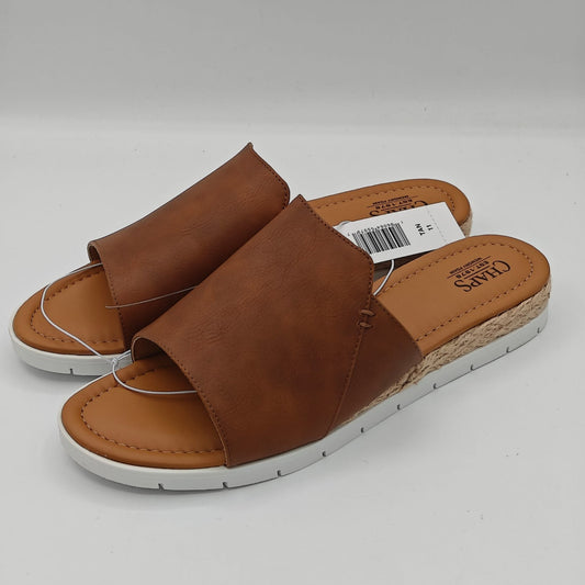 Chaps Slide Sandals Women's Brown Memory Foam Comfort Casual Slip On