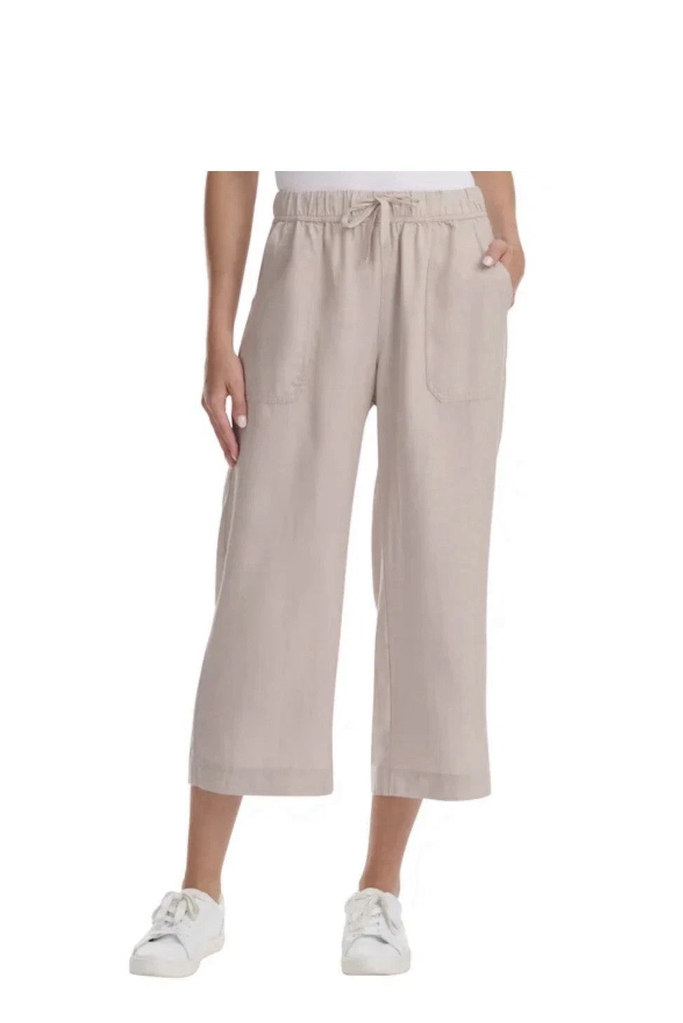 Splendid Sorrento Women's  Khaki Linen Blend Wide Leg Crop Drawstring Pants S