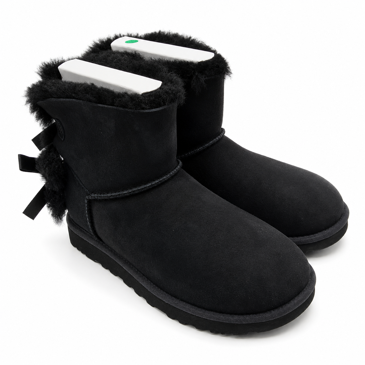 UGG Mini Bailey Bow II Women's 8 Black Sheepskin Suede Ankle Boots 1016501-BLK