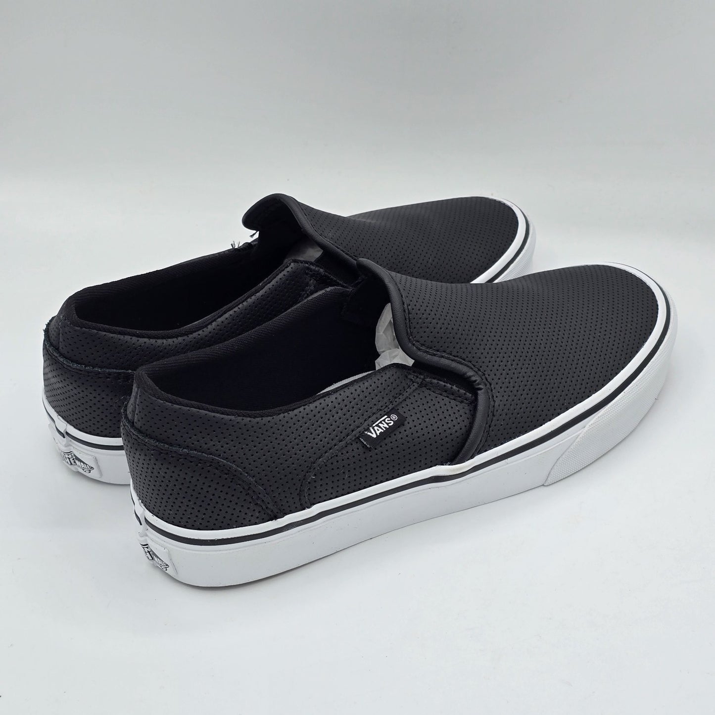 Vans Asher Slip On Shoes Black Perforated Leather VN000VOSDJ6 Women's 9