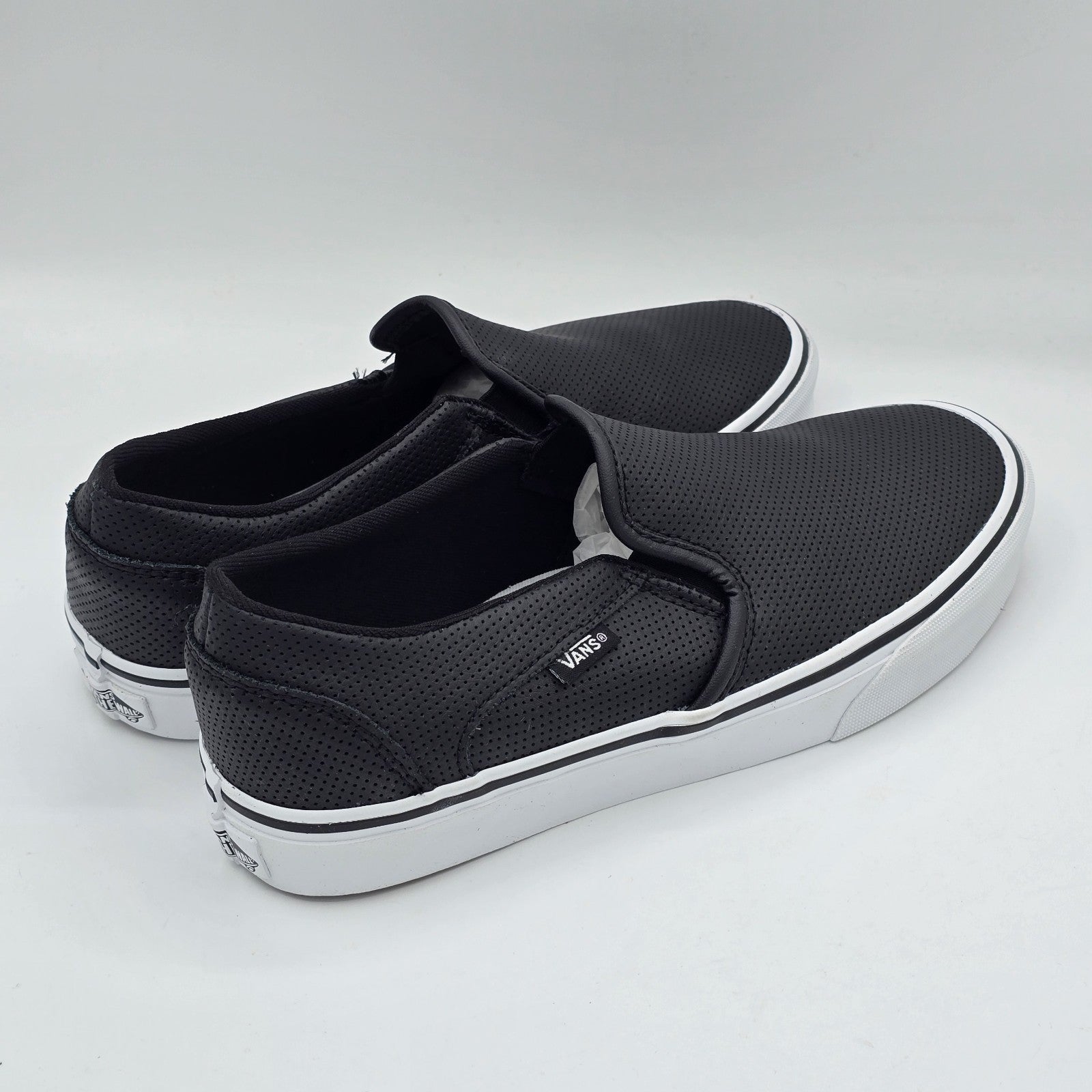Vans Asher Slip On Shoes Black Perforated Leather VN000VOSDJ6 Women's 9