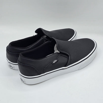 Vans Asher Slip On Shoes Black Perforated Leather VN000VOSDJ6 Women's 9