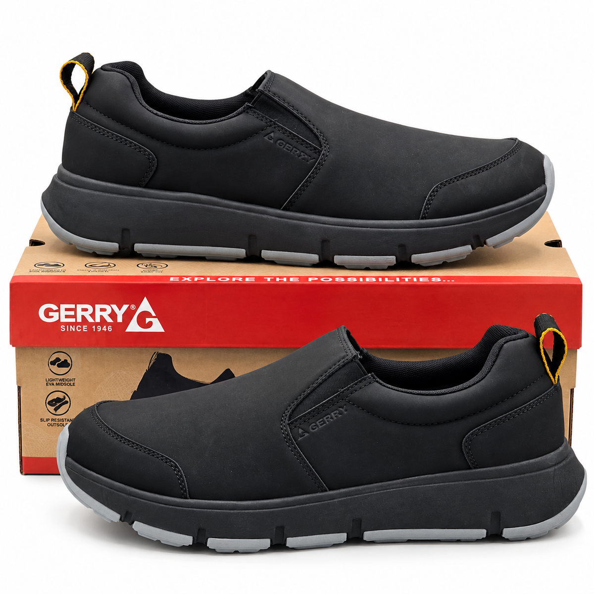 Gerry MOC II Slip On Shoes Men Black Lightweight Cushioned Casual Pick Size