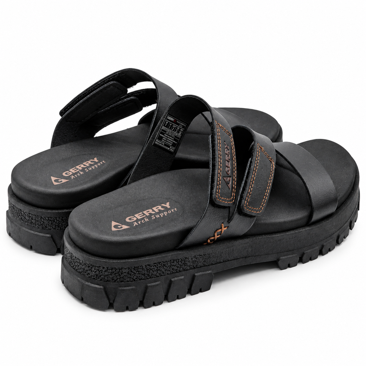Gerry Choclo Slide Sandals Womens 7 Black Adjustable Straps Cushioned Lug Sole