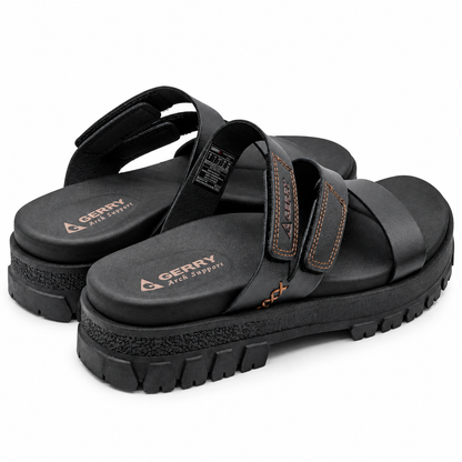 Gerry Choclo Slide Sandals Womens 7 Black Adjustable Straps Cushioned Lug Sole
