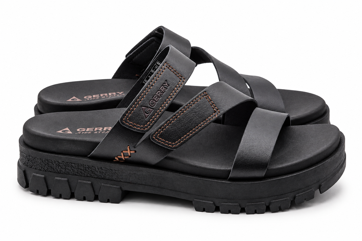 Gerry Choclo Slide Sandals Womens 7 Black Adjustable Straps Cushioned Lug Sole