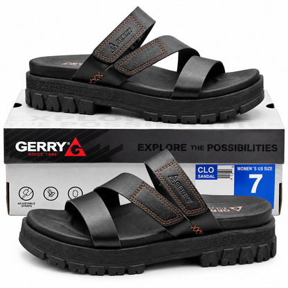 Gerry Choclo Slide Sandals Womens 7 Black Adjustable Straps Cushioned Lug Sole