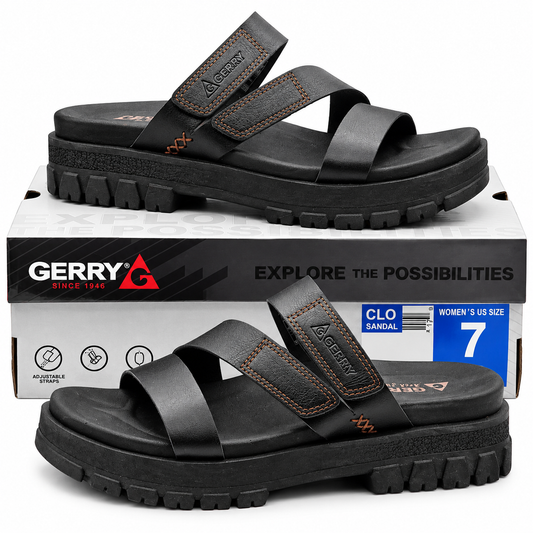 Gerry Choclo Slide Sandals Womens 7 Black Adjustable Straps Cushioned Lug Sole