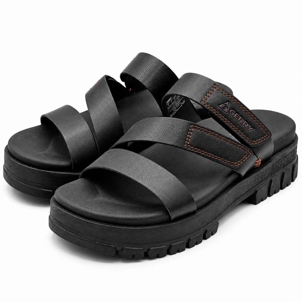 Gerry Choclo Slide Sandals Womens 7 Black Adjustable Straps Cushioned Lug Sole