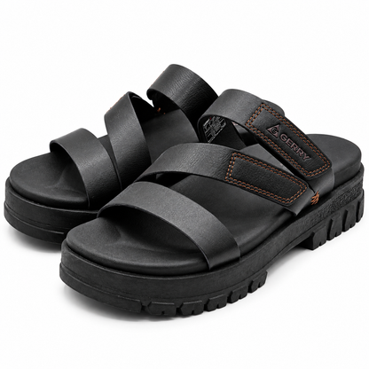 Gerry Choclo Slide Sandals Womens 7 Black Adjustable Straps Cushioned Lug Sole