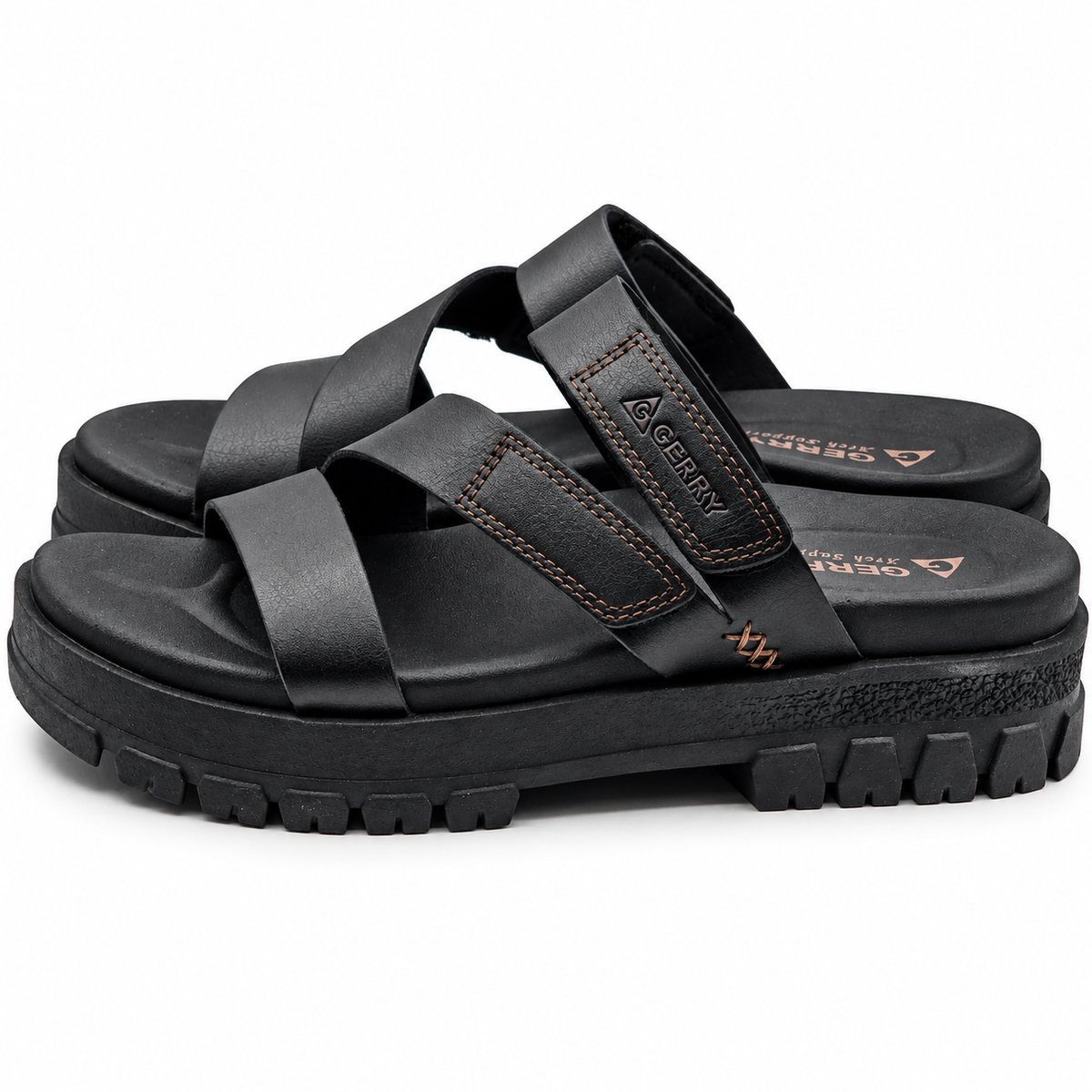 Gerry Choclo Slide Sandals Womens 7 Black Adjustable Straps Cushioned Lug Sole