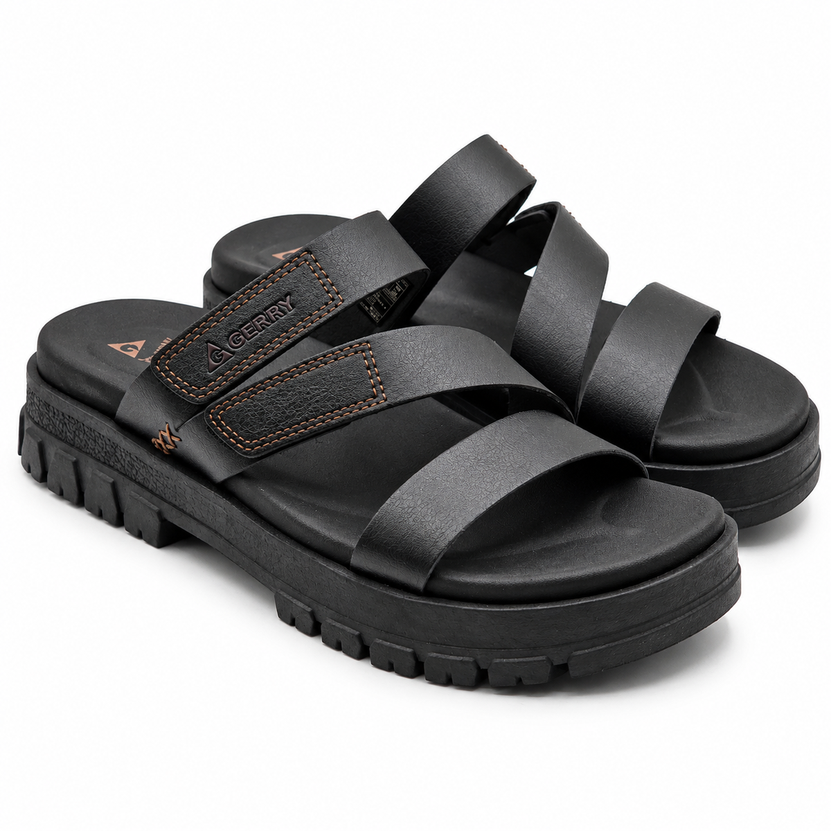 Gerry Choclo Slide Sandals Womens 7 Black Adjustable Straps Cushioned Lug Sole