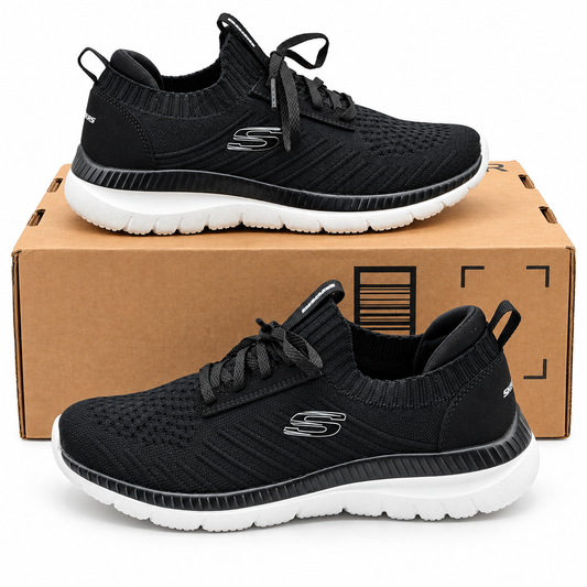 Skechers Bountiful Sneakers Women 7.5 Black White Memory Foam Lace Up 56124 BKW