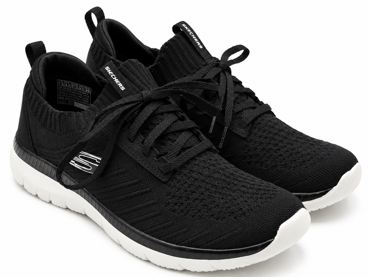 Skechers Bountiful Sneakers Women 7.5 Black White Memory Foam Lace Up 56124 BKW