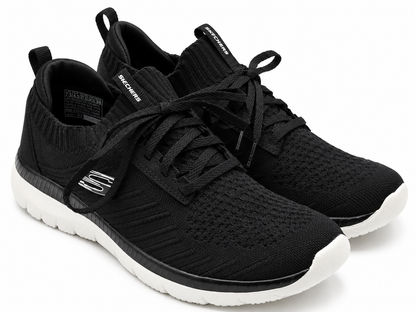 Skechers Bountiful Sneakers Women 7.5 Black White Memory Foam Lace Up 56124 BKW