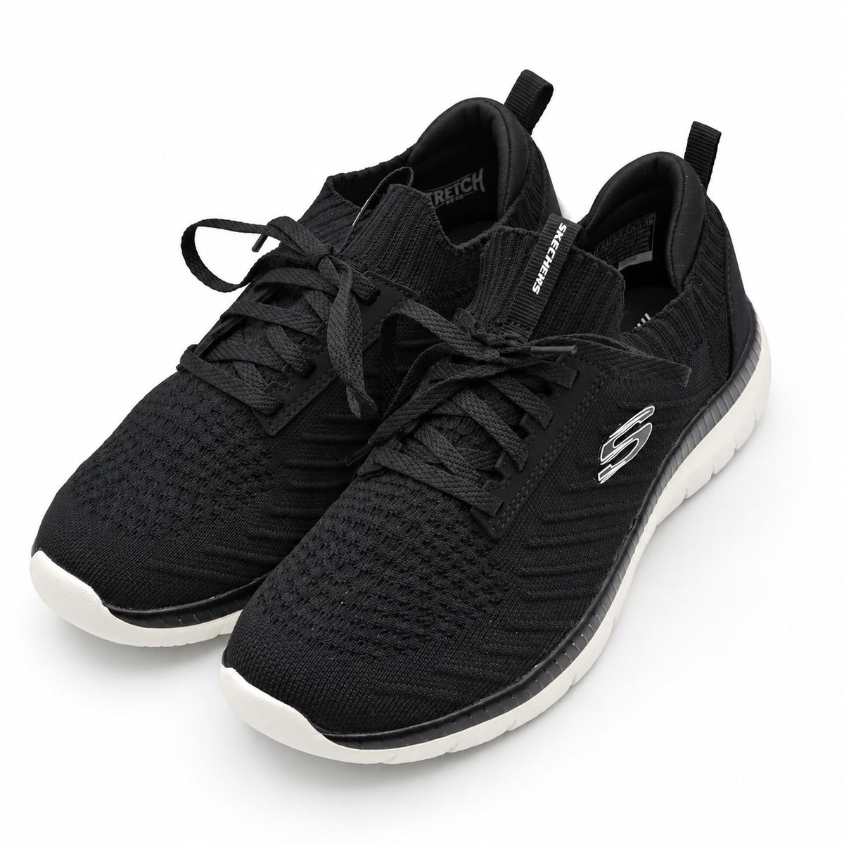 Skechers Bountiful Sneakers Women 7.5 Black White Memory Foam Lace Up 56124 BKW