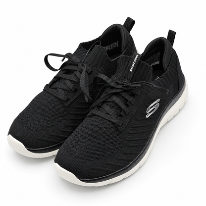 Skechers Bountiful Sneakers Women 7.5 Black White Memory Foam Lace Up 56124 BKW