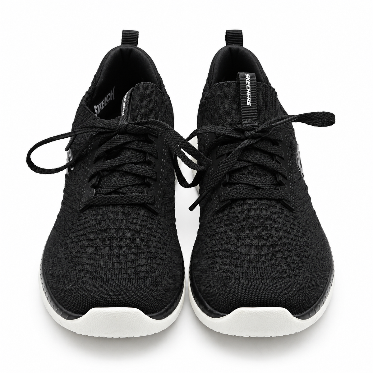 Skechers Bountiful Sneakers Women 7.5 Black White Memory Foam Lace Up 56124 BKW