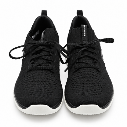 Skechers Bountiful Sneakers Women 7.5 Black White Memory Foam Lace Up 56124 BKW