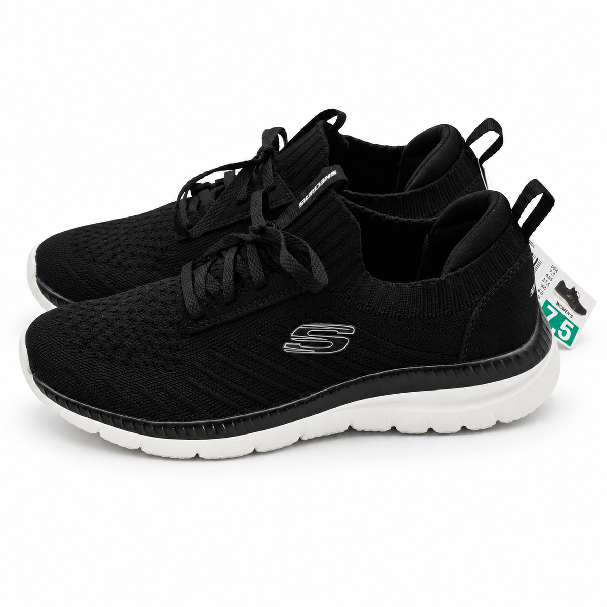 Skechers Bountiful Sneakers Women 7.5 Black White Memory Foam Lace Up 56124 BKW
