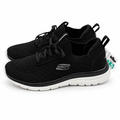 Skechers Bountiful Sneakers Women 7.5 Black White Memory Foam Lace Up 56124 BKW