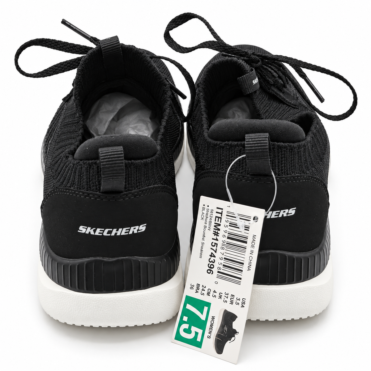 Skechers Bountiful Sneakers Women 7.5 Black White Memory Foam Lace Up 56124 BKW