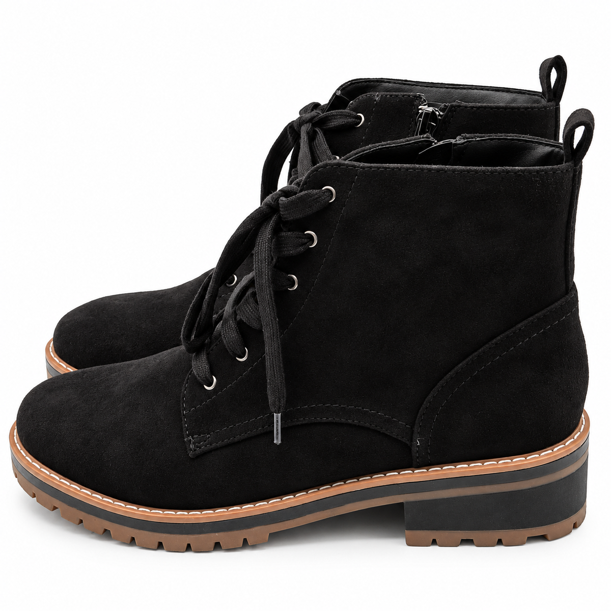 Kensie Kashia Kasha Combat Boots Women 9 Black Faux Suede Lace Up Side Zip Lug