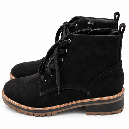 Kensie Kashia Kasha Combat Boots Women 9 Black Faux Suede Lace Up Side Zip Lug