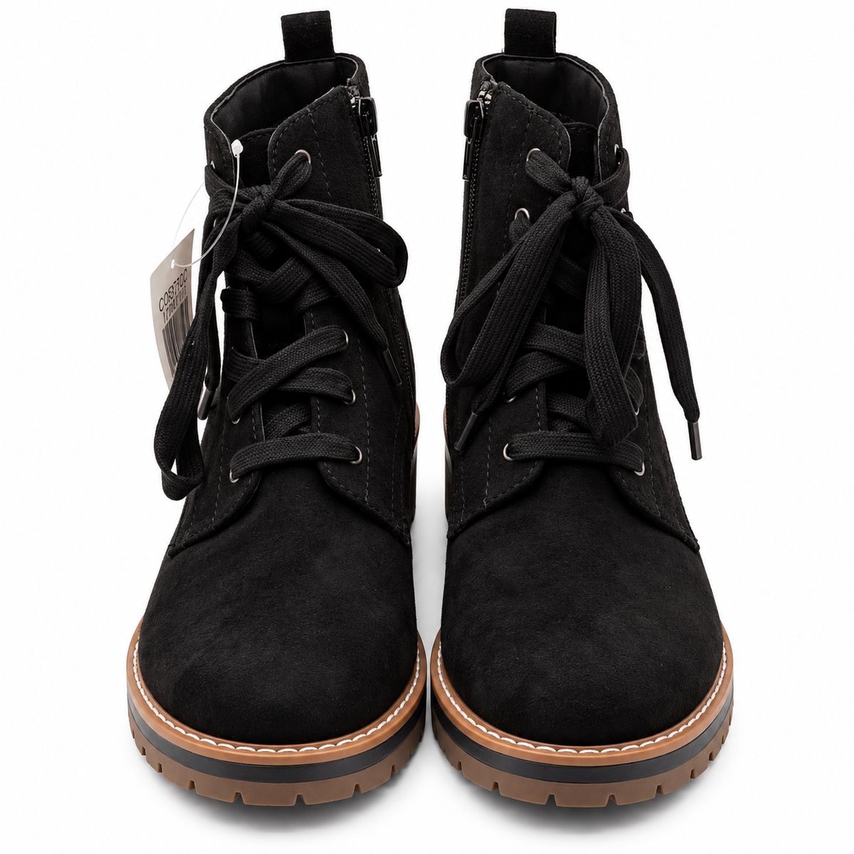 Kensie Kashia Kasha Combat Boots Women 9 Black Faux Suede Lace Up Side Zip Lug
