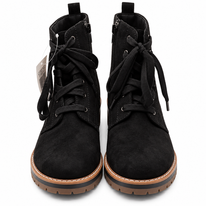 Kensie Kashia Kasha Combat Boots Women 9 Black Faux Suede Lace Up Side Zip Lug