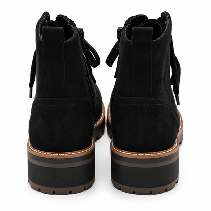 Kensie Kashia Kasha Combat Boots Women 9 Black Faux Suede Lace Up Side Zip Lug