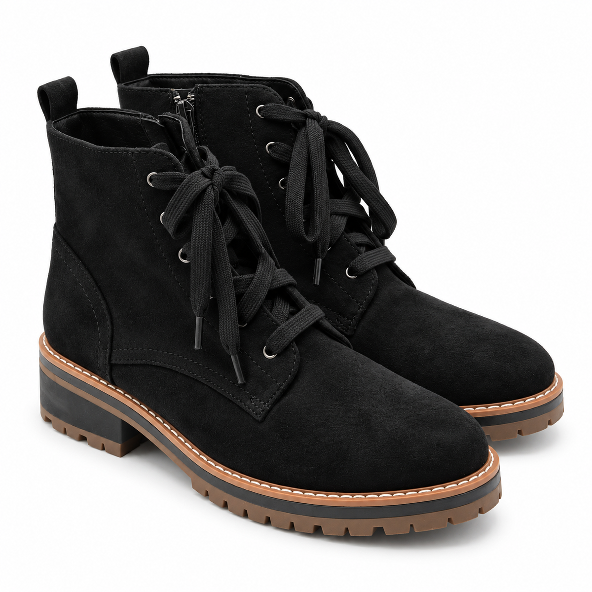 Kensie Kashia Kasha Combat Boots Women 9 Black Faux Suede Lace Up Side Zip Lug