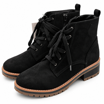 Kensie Kashia Kasha Combat Boots Women 9 Black Faux Suede Lace Up Side Zip Lug