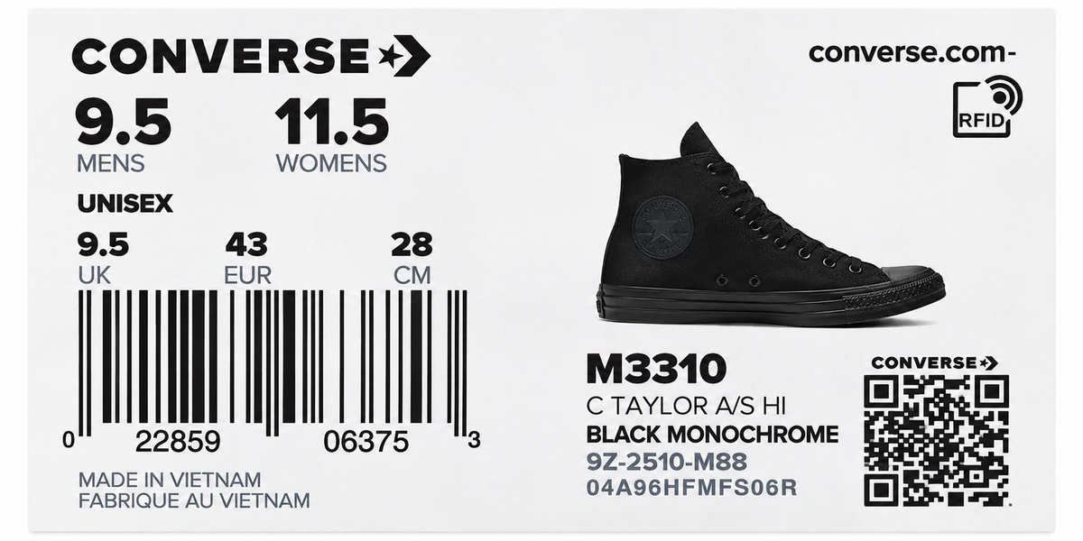 Converse Chuck Taylor All Star Hi M3310 Black Mono Canvas Men 9.5 Women 11.5