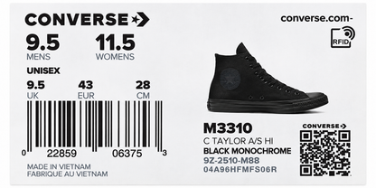 Converse Chuck Taylor All Star Hi M3310 Black Mono Canvas Men 9.5 Women 11.5