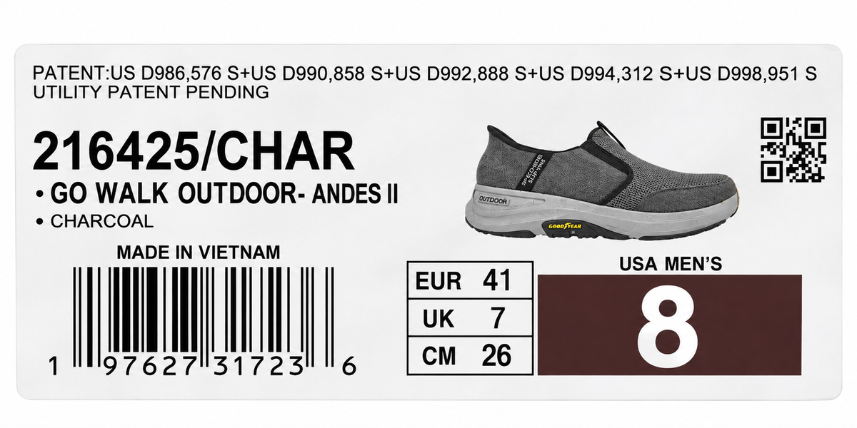 Skechers Slip-ins GO WALK Outdoor Andes II Men Size 8 Charcoal Goodyear 216425